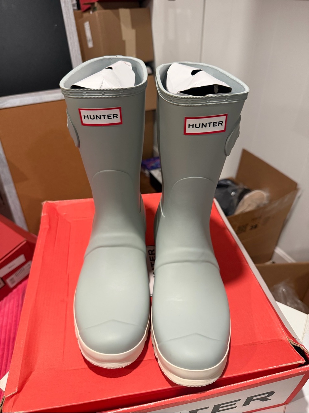 Hunter Matte Sage Rubber Rain Boots Rolling Moor /White